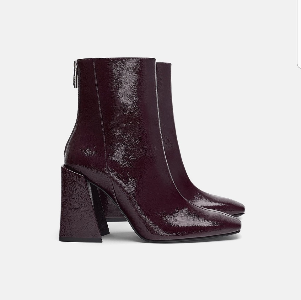 Zara Patent Finish Heeled Ankle Boots - Picture 2 of 5